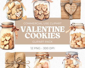 Valentinstag Cookie Clipart, Aquarell Herz Cookie, Keksdose Clip Art, Valentinstag Geschenk png, Digitaler Download, Kommerzielle Nutzung, 12 Png
