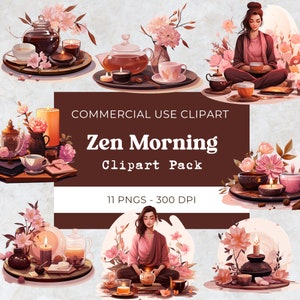 Zen Morgen Clipart, Boho Meditator, Entspannung Clipart, Meditation Clipart, Zen Dekor, digitaler Download, kommerzielle Nutzung, 11 Png 300 Dpi