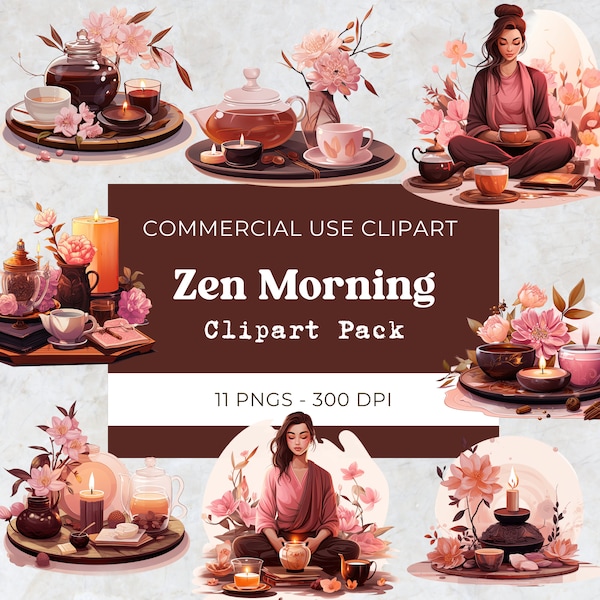 Zen Morning Clipart, Boho Meditator, Relaxation Clipart, Meditation Clipart, Zen Decor, Téléchargement numérique, Utilisation commerciale, 11 Png 300 Dpi
