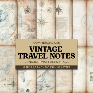 Travel Junk Journal Pages, Retro Ephemera, Vintage Scrapbook Printable, Printable Travel Kit, Digital Collage, Old Map Pages, Vintage Paper