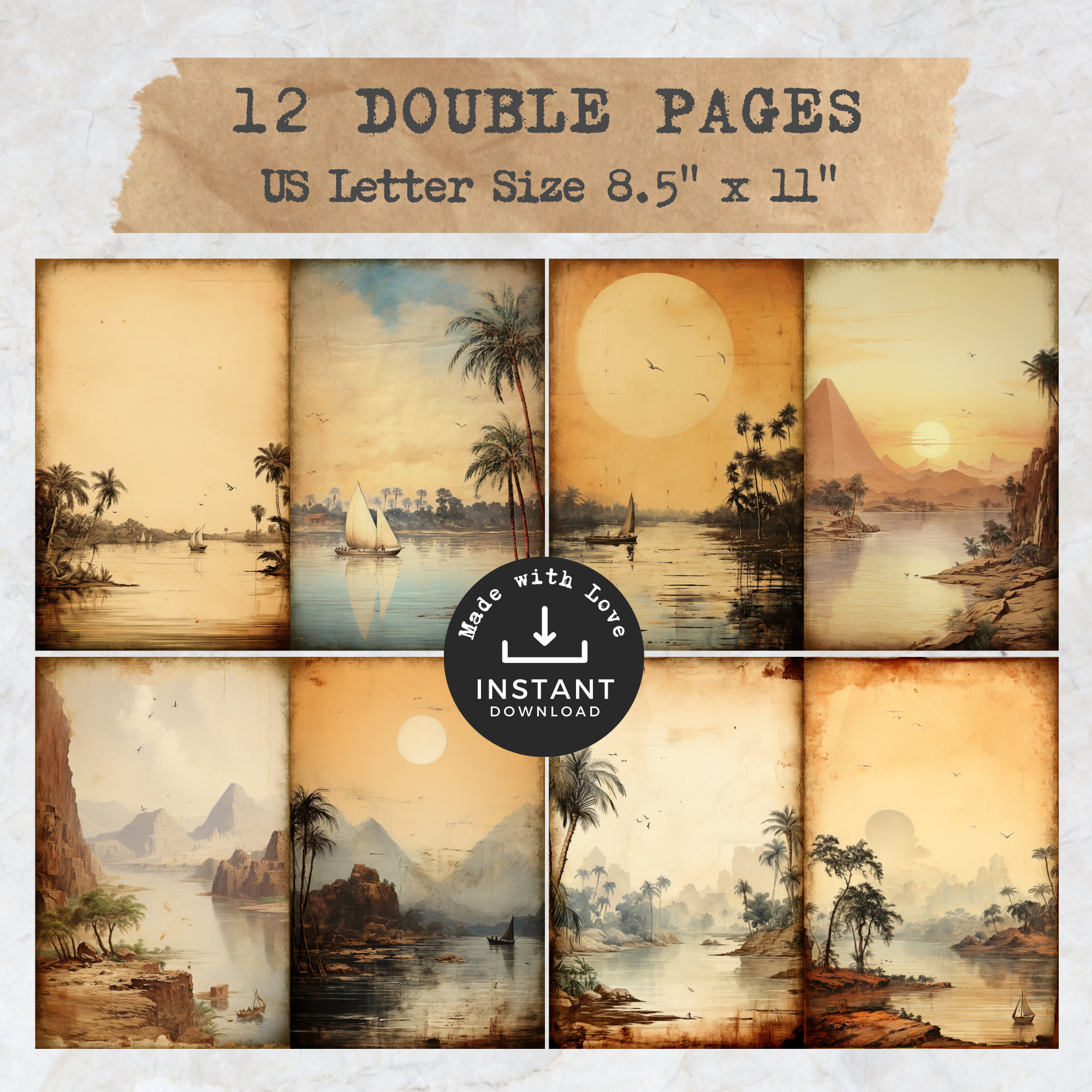 Egypt Junk Journal Printable, Nile River Travel Background, Vintage ...
