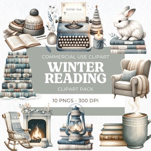 Cozy Reading Nook Clipart, Winter Reading Clipart, Bookworm, Cozy Home Library png Cottagecore, Digital Download, Commercial Use, 10 Png