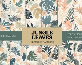 Patrón sin costuras de hojas de palmera, papel digital tropical, motivos florales exóticos y de jungla, verano, para papel tapiz, fondos, manualidades