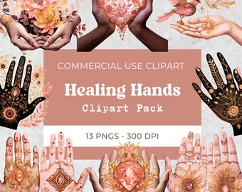Healing Hands Clipart, Watercolor Hands, Energy Healing Png, Caring Touch, Chakra | Digital Download | Commercial Use | 13 Png 300 Dpi
