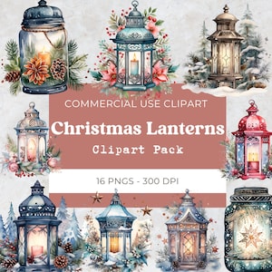 Christmas Lantern Clipart, Holiday Lantern Png, Winter Holiday Clipart, Vintage Christmas | Digital Download, Commercial Use, 16 Png 300 Dpi
