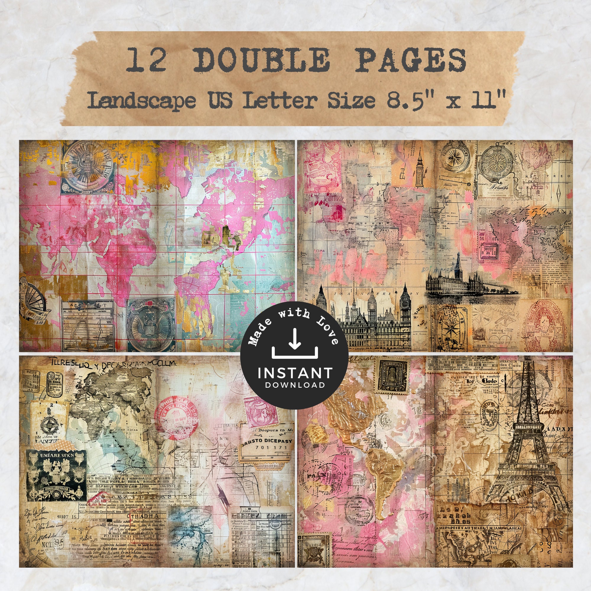 Travel Junk Journal Kit Digital Download 54 Piece Vintage Trip ...