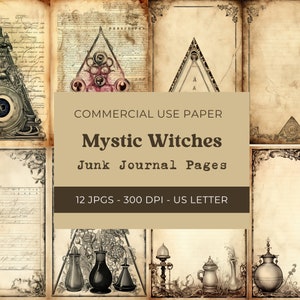 Junk Journal Printable Witchy, Double Junk Journal Pages, Alchemist Journal, Mystic, Vintage Digital Paper, Digital Download, Commercial Use