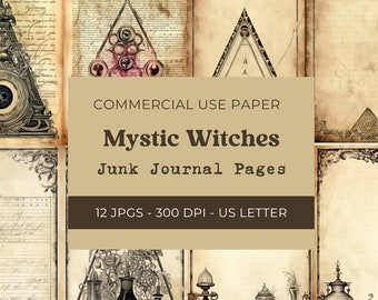 Junk Journal Printable Witchy, Double Junk Journal Pages, Alchemist Journal, Mystic, Vintage Digital Paper, Digital Download, Commercial Use