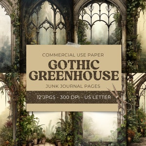 Gothic Greenhouse Junk Journal para impressão, fundo botânico vintage, papel de scrapbook de bruxa para impressão, folha de colagem, download digital