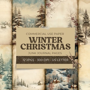 Page de journal indésirable au pays des merveilles de l'hiver, pages de journal indésirable de Noël, village des neiges Doubles pages Scrapbooking imprimables papiers numériques téléchargement