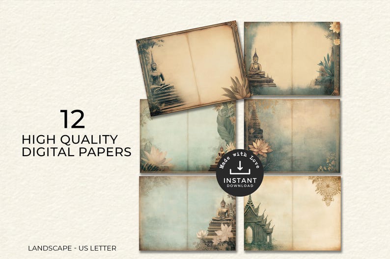 Sacrd Paper Sacred Junk Journal Printable Pages, Digital Scrapbook Kit, Thailand ...