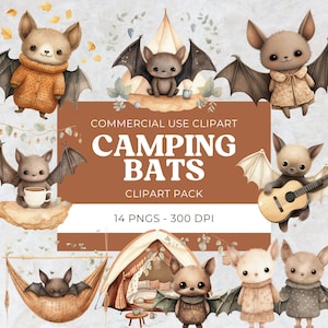 Clipart chauve-souris mignon, clipart thème camp, mignon camping en plein air voyage Png, téléchargement numérique, usage commercial, 14 Png 300 dpi