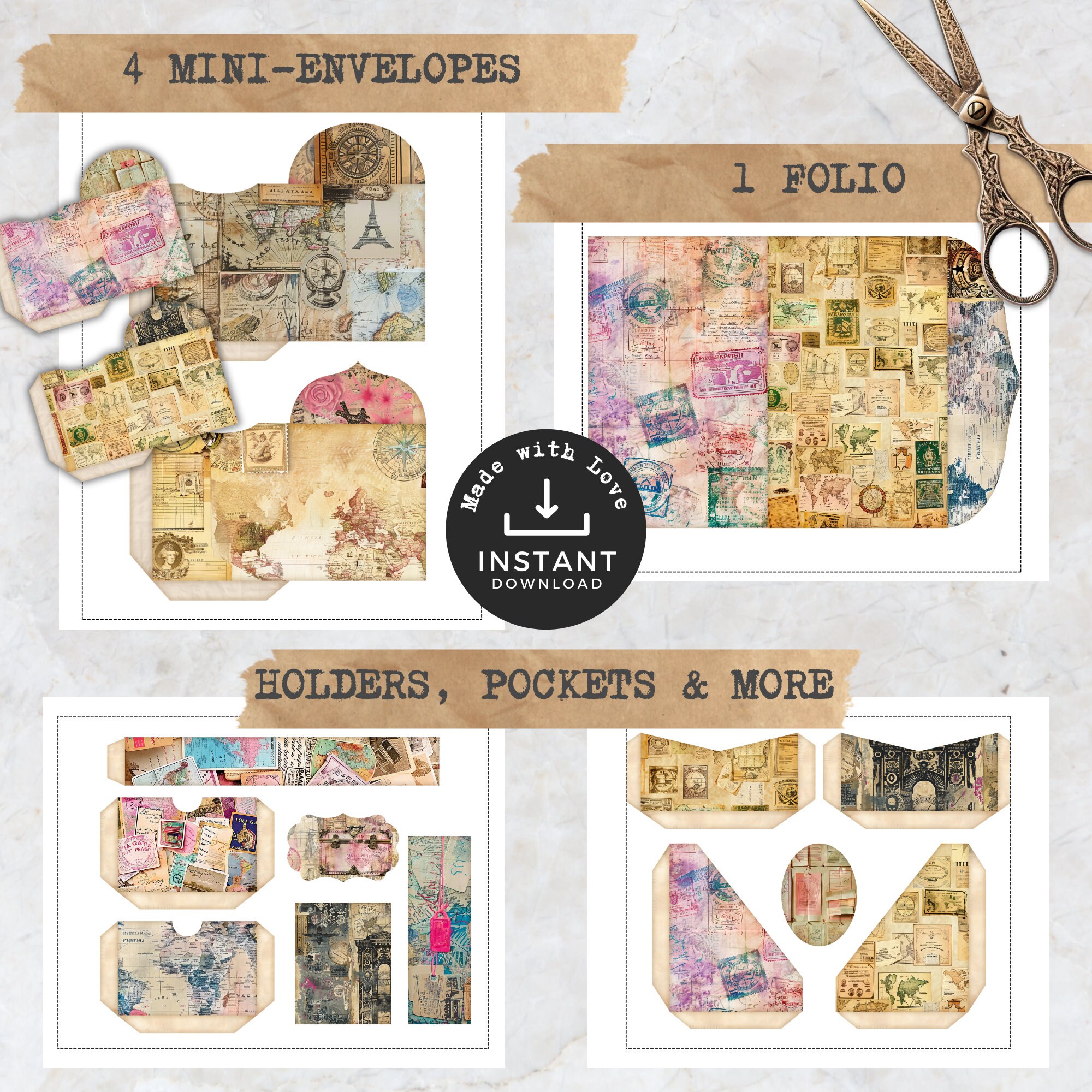 Travel Junk Journal Kit Digital Download 54 Piece Vintage Trip ...