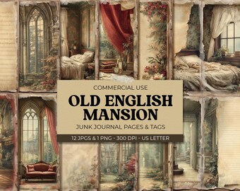 Junk Journal Paper, Victorian Gothic Mansion Digital Scrapbook, Old English Printable Pages, Vintage Aesthetic Craft Supplies