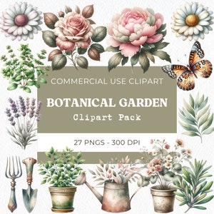 Englischer Garten Clipart, Vintage Botanische Png Antike Blumen Aquarell Illustrationen Blumen & Kräuter Digitaler Download Kommerzielle Nutzung 27 Png