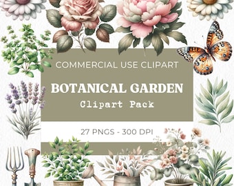 English Garden Clipart, Vintage Botanical Png Antique Floral Watercolor Illustrations Flowers & Herbs Digital Download Commercial Use 27 Png