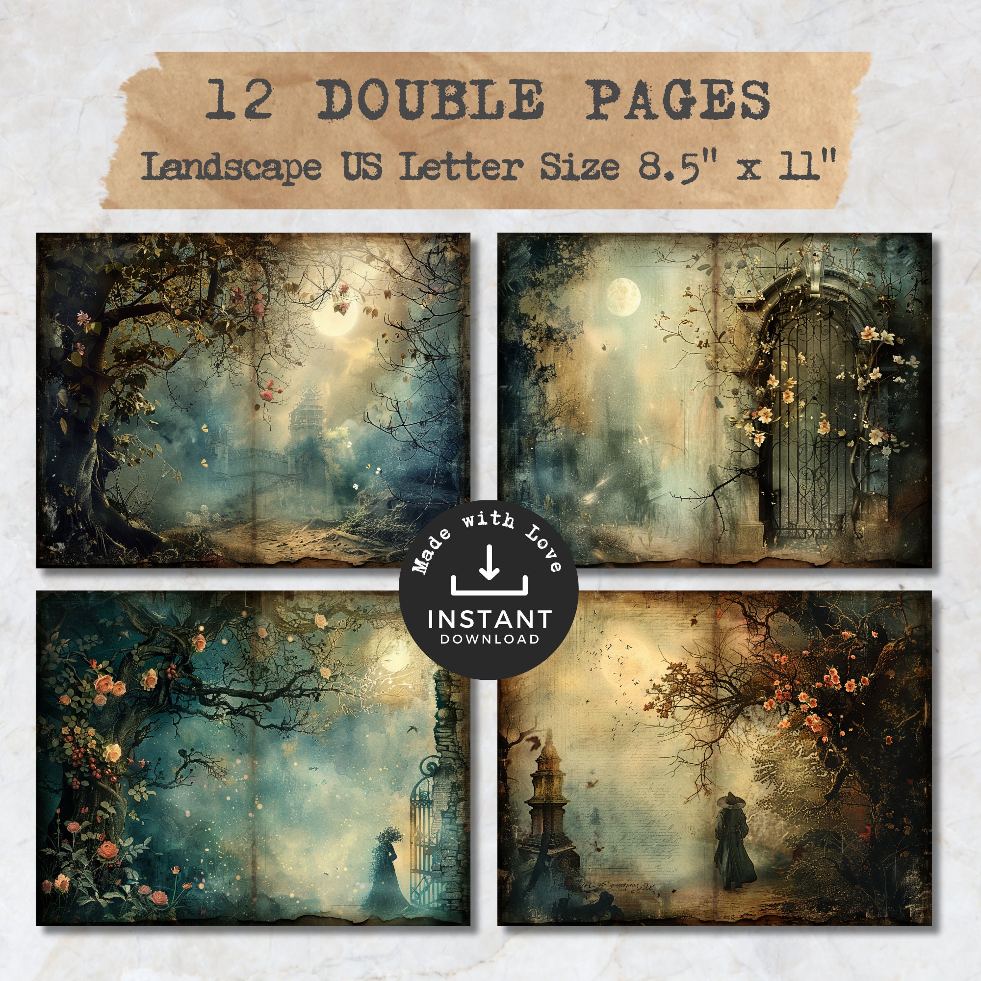 Dark Forest Junk Journal Pages, 12 Gothic Woodland Digital Journal ...