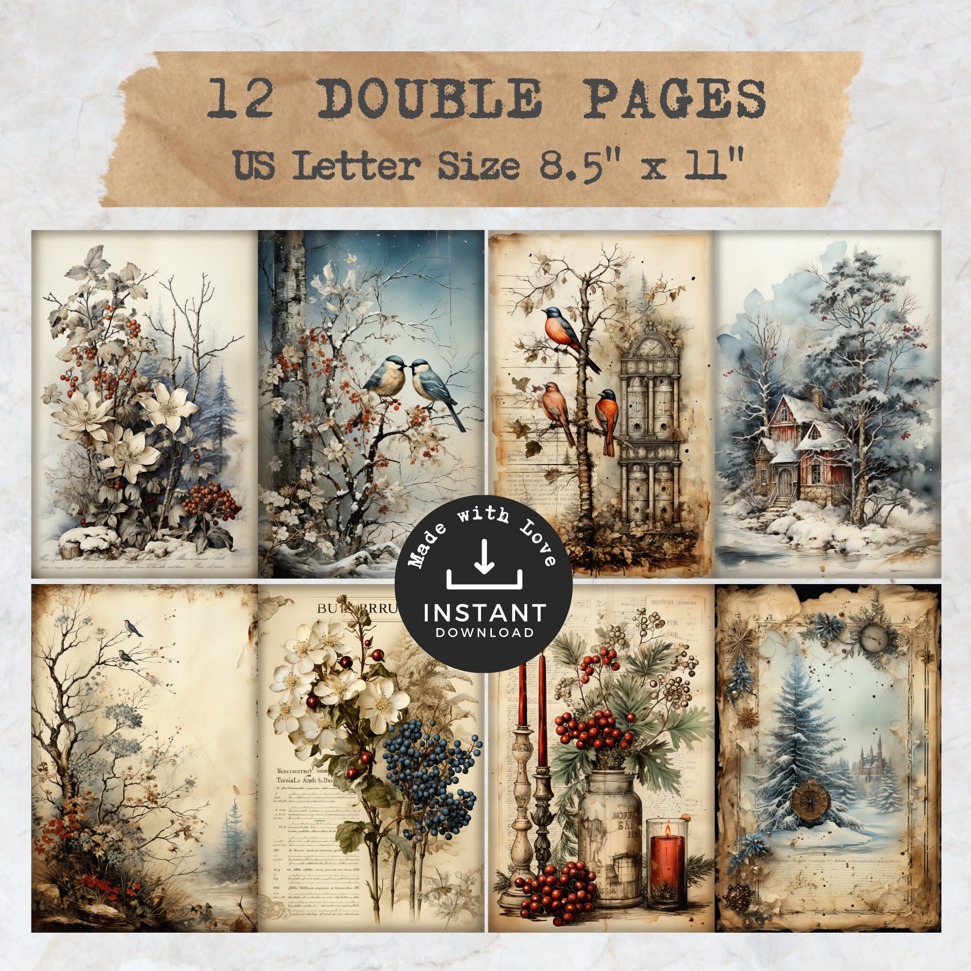 Vintage Winter Junk Journal Kit, Printable Snow Cottages Pages (digital ...
