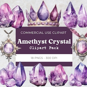 Amethyst Crystal Clipart Pack | Crystals Clipart  | Mineral Digital Clipart | Digital Download | Commercial Use | 18 Png 300 Dpi