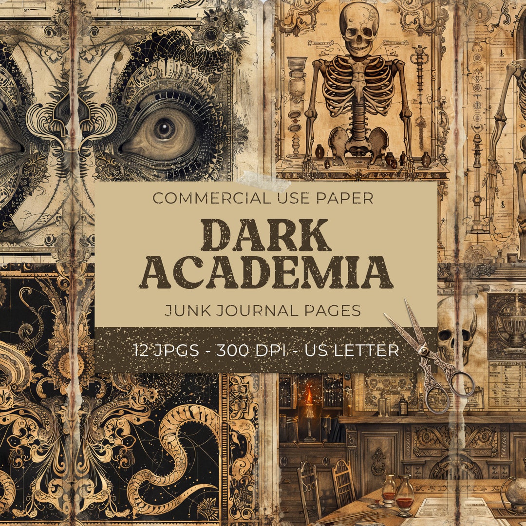 Dark Academia Junk Journal Pages, 12 Gothic Digital Journal Pages + 18 ...