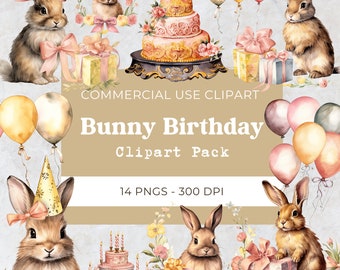 Floral Bunny Birthday Clipart, Spring Clipart, Floral Rabbits, Bunny Png, Baby Shower | Digital Download | Commercial Use | 14 Png 300 Dpi