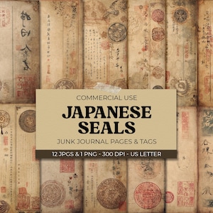 Kit Japan Junk Journal, 12 pagine Asian Junk Journal + 18 tag, carta per album digitale giapponese, foglio collage stampabile vintage 11 x 8,5