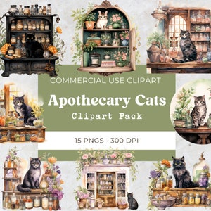 Apothecary Cat Clipart, Magic Clip Art, Cat Lovers Clipart, Witchcraft Png Clipart | Digital Download, Commercial Use, 15 Png 300 Dpi