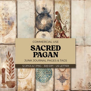 Sacred Pagan Junk Journal Kit, Mystic Moon afdrukbaar, digitaal plakboek groene heks collageblad hemelse achtergronden grimoire-pagina&#39;s