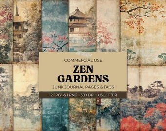 Japanese Junk Journal Digital Kit, Vintage Japan Digital Scrapbook Pages, Zen Garden Ephemera, Printable Collage Sheet, Mixed Media Crafts