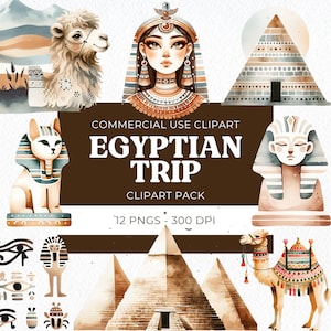 Antico Egitto Clipart, Clipart egiziano, Piramidi di cammelli dell'acquerello png, Illustrazione di viaggio carina, Download digitale, Uso commerciale, 12 Png