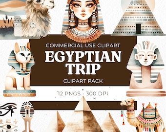 Ancient Egypt Clipart, Egyptian Clipart, Watercolor pyramids camels png, Cute Travel Illustration, Digital Download, Commercial Use, 12 Png