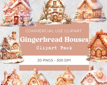 Watercolor Gingerbread House Clipart, Christmas, Cottagecore, PNG (Digital Download)