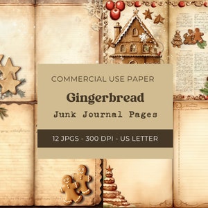 Páginas de diario basura de pan de jengibre, páginas de diario doble, diario de Navidad imprimible, papel digital vintage, descarga digital, uso comercial