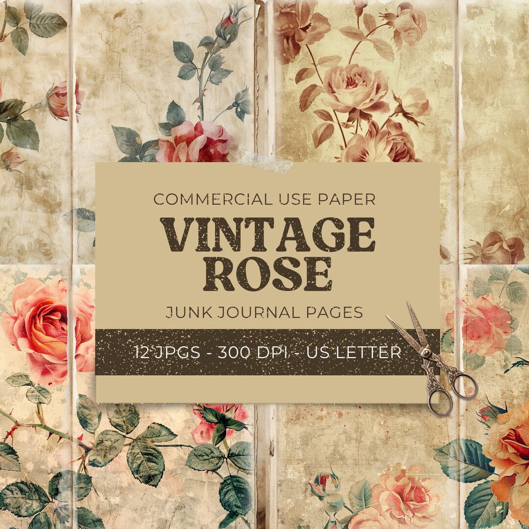 Vintage Rose Junk Journal Papers, Shabby Chic Floral Printable Pages ...