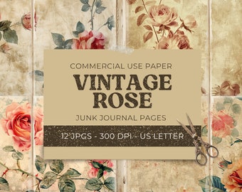 Vintage Rose Junk Journal Kit, Shabby Chic Printable Pages (Digital Download)