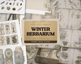 Winter Herbarium Junk Journal Kit, Victorian Botanical Printable, Winter Botanist Ephemera, Natural History Journal, Digital Download