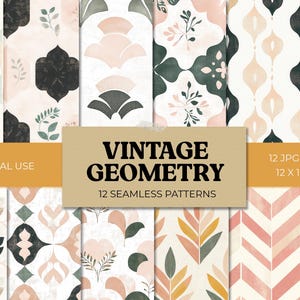 Retro Seamless Patterns, Vintage Geometry Seamless Digital Papers, Abstract Scrapbook Backgrounds, Cute Boho Digital Papers, for Crafts