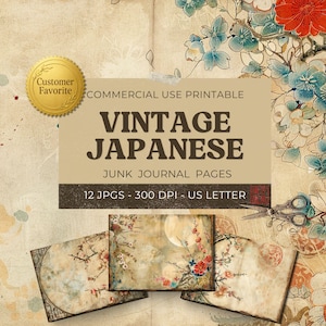 Kit de journal indésirable Japon, 12 pages de journal indésirable asiatique + 18 étiquettes, papier de scrapbooking numérique oriental, feuille de collage imprimable 11 x 8,5