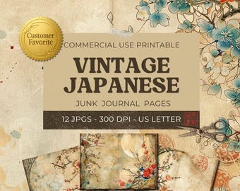 Junk Journal Kit Japan, 12 Asian Junk Journal Pages + 18 Tags, Oriental Digital Scrapbook Paper, Printable Collage Sheet 11 x 8.5