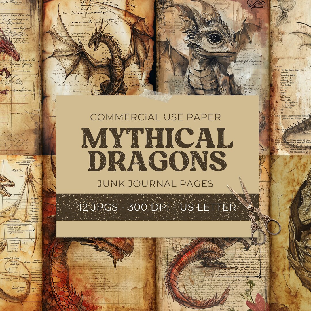 Dragon Junk Journal Printables, Fantasy Gothic Background, Vintage ...