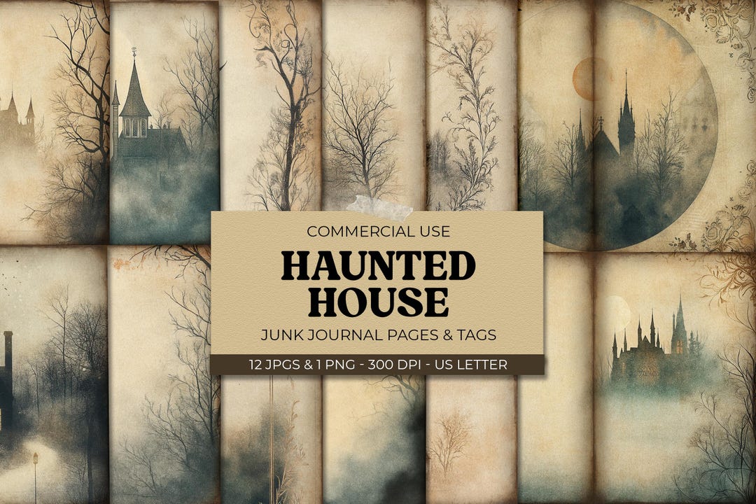 Haunted House Junk Journal Pages - Spooky Digital Scrapbook Paper ...