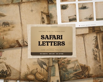 Safari Letters East Africa Junk Journal Kit | Vintage Safari Printable | Kenya Tanzania Zanzibar | Travel Ephemera | African Wildlife