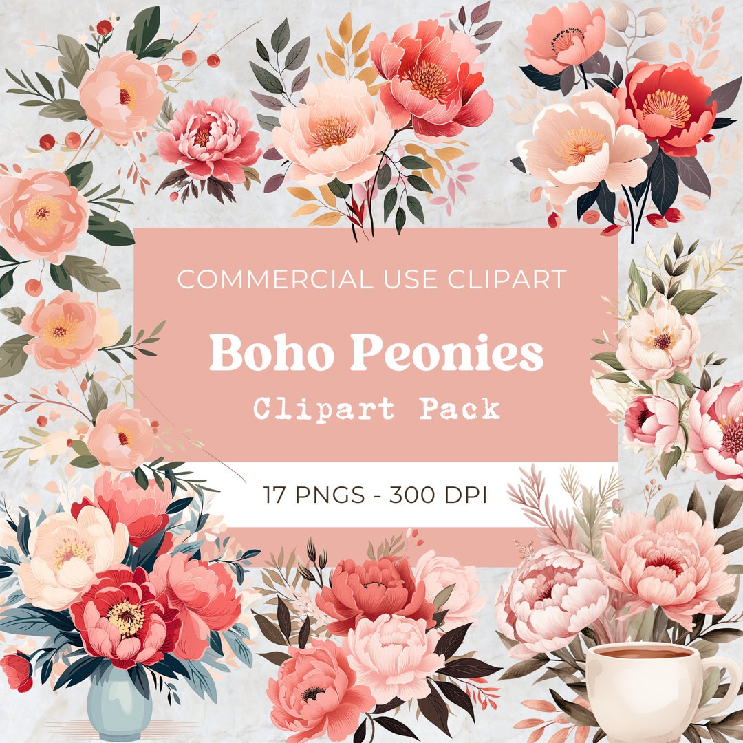 Peony Floral Clipart - Watercolor Flowers, Floral Clipart, Peony ...