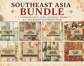 Southeast Asia Junk Journal Bundle, 8 Printable Kits, Vietnam Thailand Asian Ephemera, Vintage Travel Journal Pages, Commercial Use