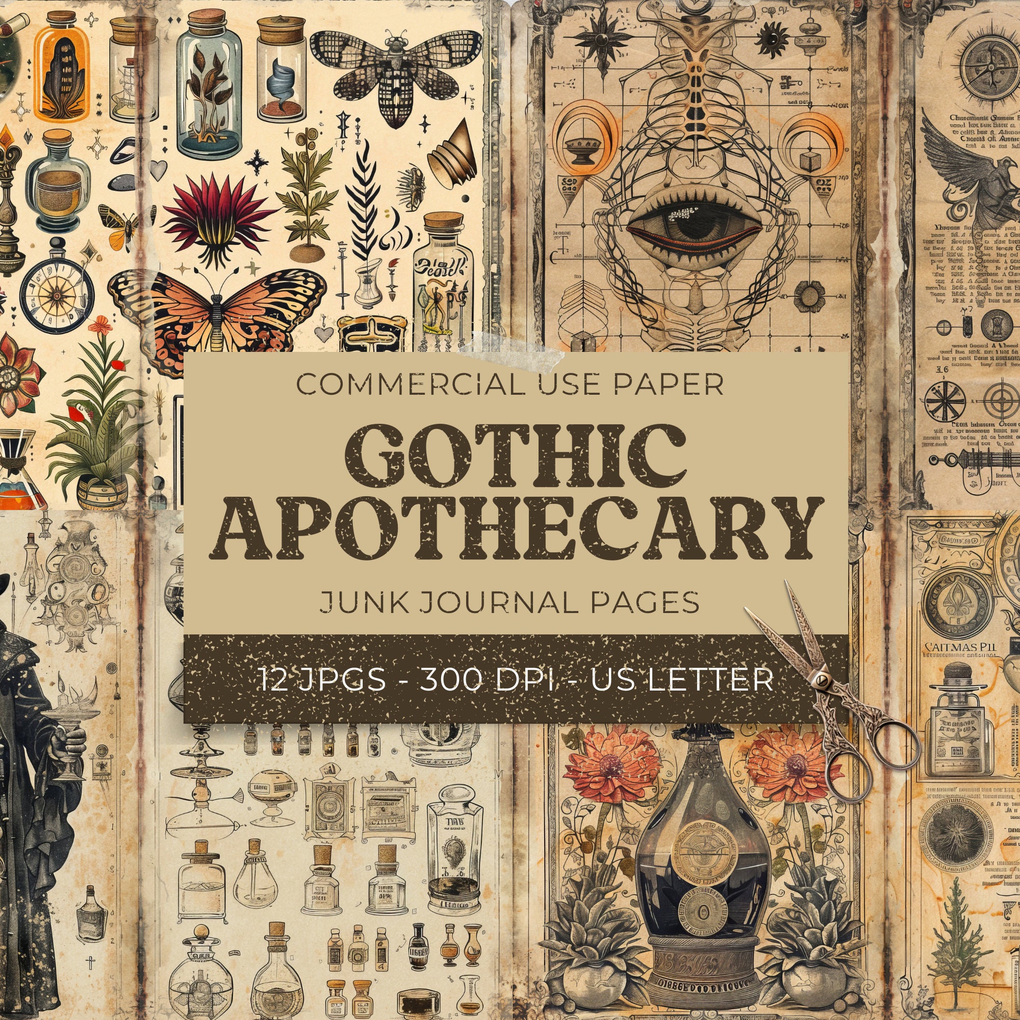 Gothic Apothecary Junk Journal Pages, 12 Dark Digital Journal Pages ...