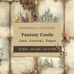 Fantasy Castle Junk Journal, Double Journal Pages, Printable FairyTale Unicorn Journal Vintage Digital Paper Digital Download Commercial Use