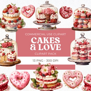 Süße Rosa Kuchen Clipart, Aquarell Cupcake, Valentinstag, Herz Donut Clip Art, Süße Liebe png, digitaler Download, kommerzielle Nutzung, 13 Png