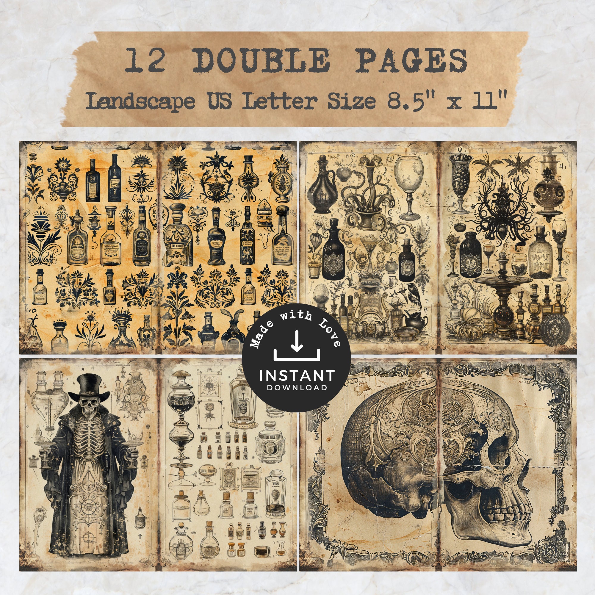 Gothic Apothecary Junk Journal Pages, 12 Dark Digital Journal Pages ...