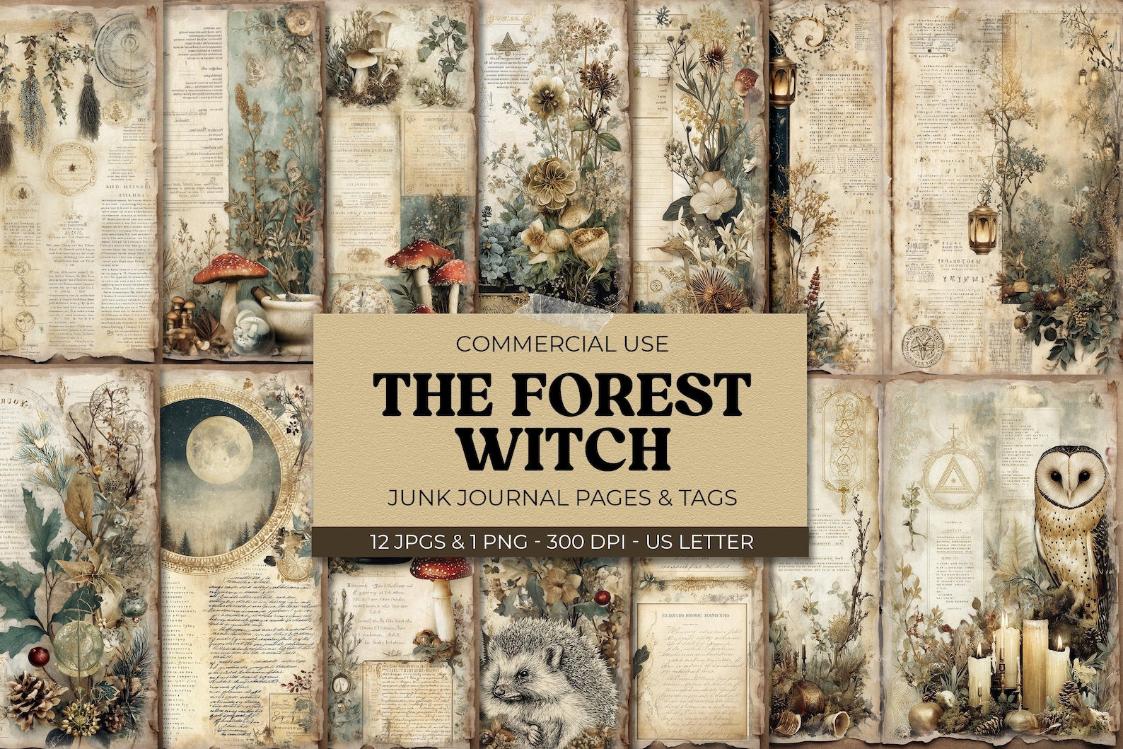 Forest Witch Junk Journal Pages, Printable Digital Ephemera, Nature ...