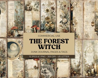 Forest Witch Junk Journal Pages, Printable Digital Ephemera, Nature Scrapbook, Witchcraft Collage Kit, Magical Book of Shadows